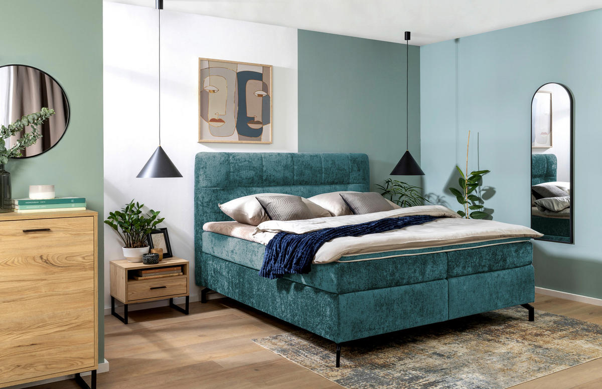 BOXSPRINGBETT 180/200 cm  in Petrol  - Petrol/Schwarz, Design, Textil/Metall (180/200cm) - Esposa