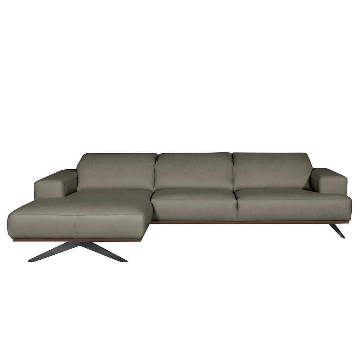 ECKSOFA  in Echtleder Grau Rücken echt, Kopfteilverstellung  187/295 cm  - Schwarz/Grau, Design, Leder/Metall (187/295cm) - Livetastic
