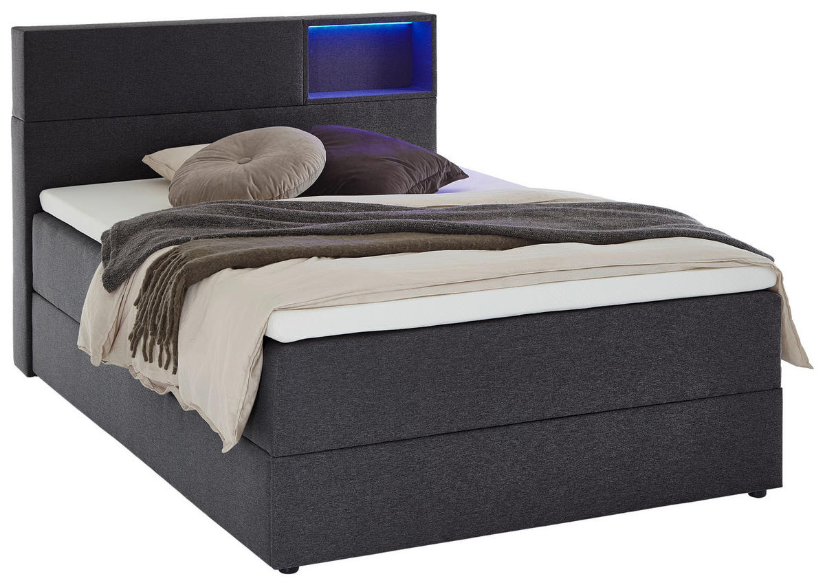 BOXSPRINGBETT 120/200 cm  in Anthrazit  - Anthrazit/Schwarz, Design, Holz/Textil (120/200cm) - Xora