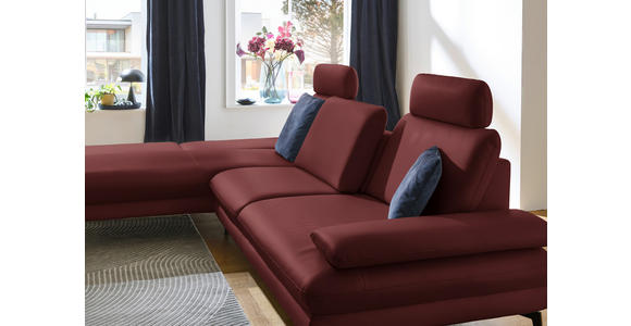 ECKSOFA in Echtleder Brombeere 195/308 cm - Brombeere/Schwarz, Design, Leder/Metall (195/308cm) - Dieter Knoll
