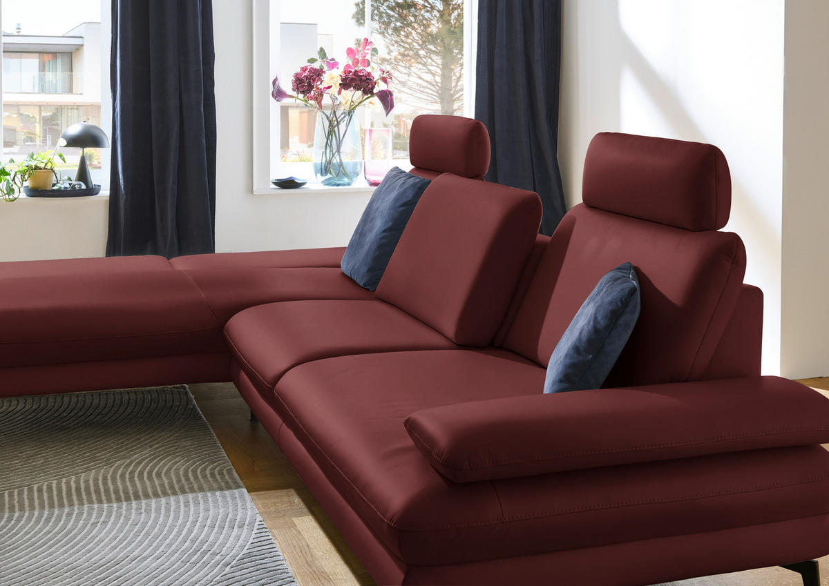 ECKSOFA in Echtleder Brombeere  - Brombeere/Schwarz, Design, Leder/Metall (195/308cm) - Dieter Knoll
