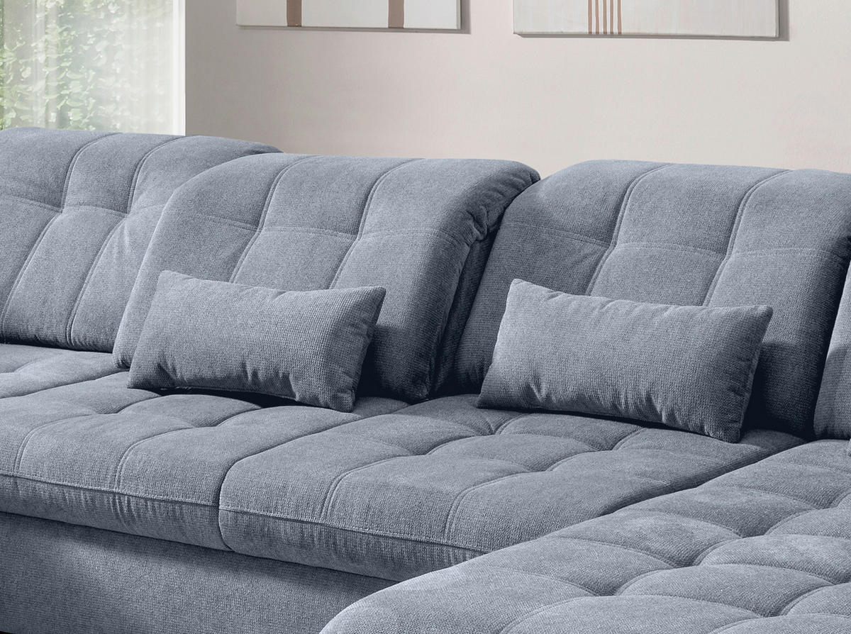WOHNLANDSCHAFT in Chenille Hellblau  - Schwarz/Hellblau, Modern, Textil/Metall (252/387/184cm) - Livetastic