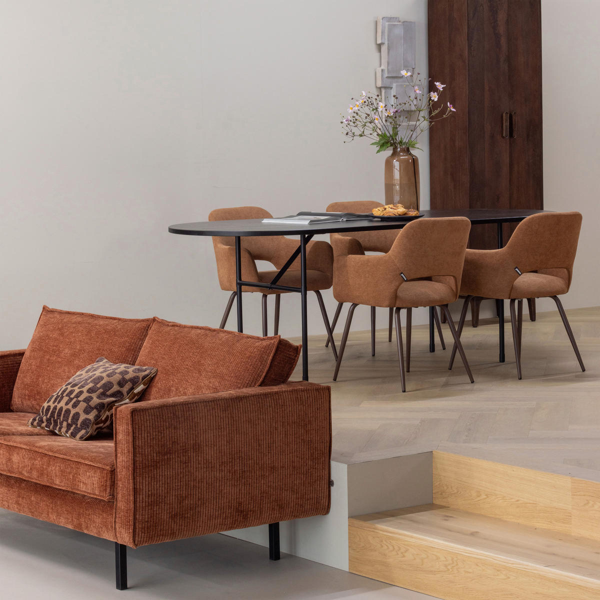 ARMLEHNSTUHL-SET 2 Stück gepolsterte Armlehnen Webstoff  - Dunkelbraun/Braun, MODERN, Textil/Metall (58/80/58cm) - Livetastic