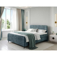 POSTELJA Z VZMETNICO 180 cm   x 200 cm  , les, tekstil, leseni material naravne barve, barve petroleja  - barve petroleja/črna, Moderno, kovina/leseni material (180/200cm) - Livetastic