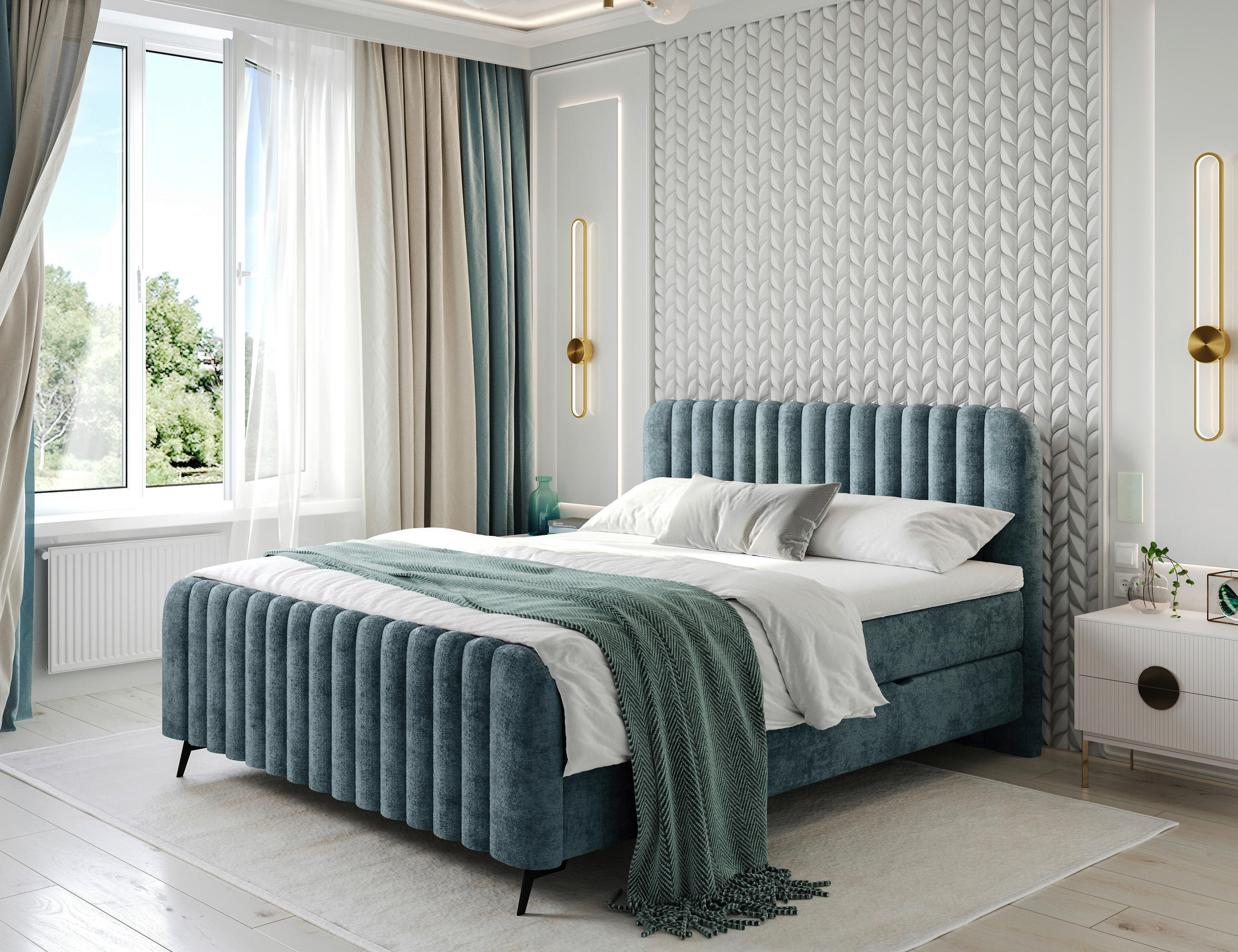 Livetastic Boxbett Natur, Petrol 200x200 cm