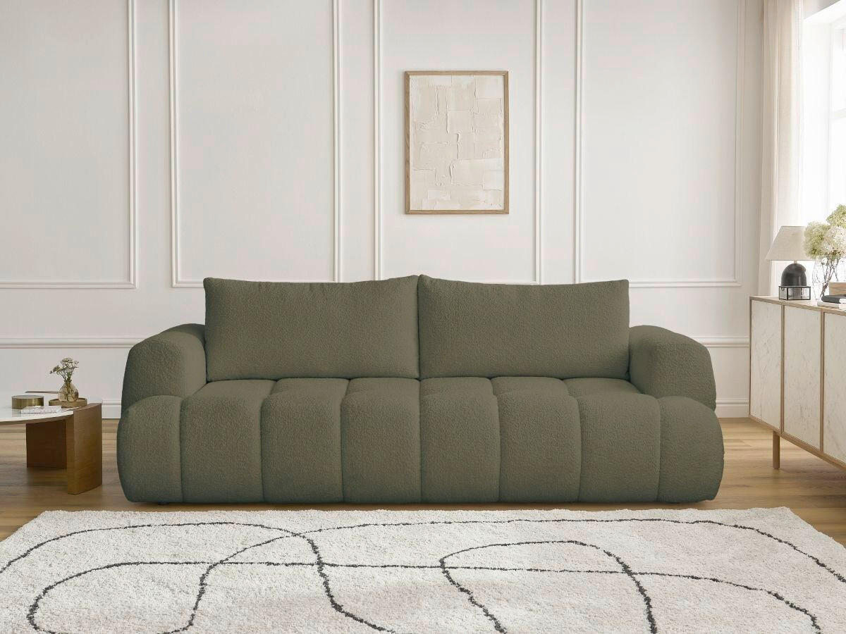 SCHLAFSOFA FUJI Bouclé Grün  inkl.  - Schwarz/Grün, MODERN, Kunststoff/Textil (251/113/88cm)