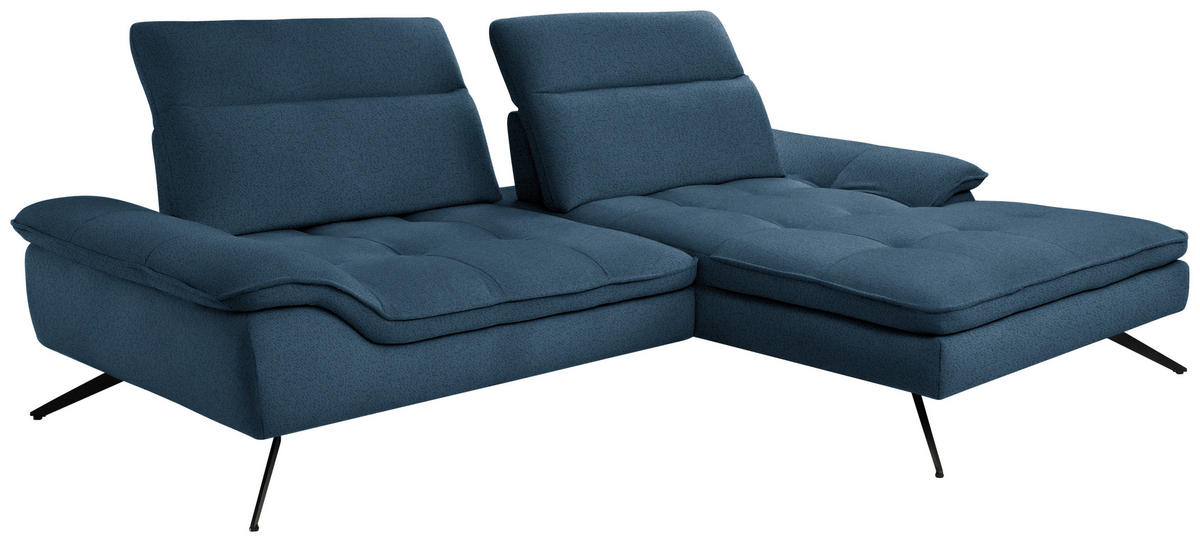 Ecksofa inkl. Funktionen Blau Chenille  - Blau/Schwarz, Design, Textil/Metall (288/179-202cm) - Stylife