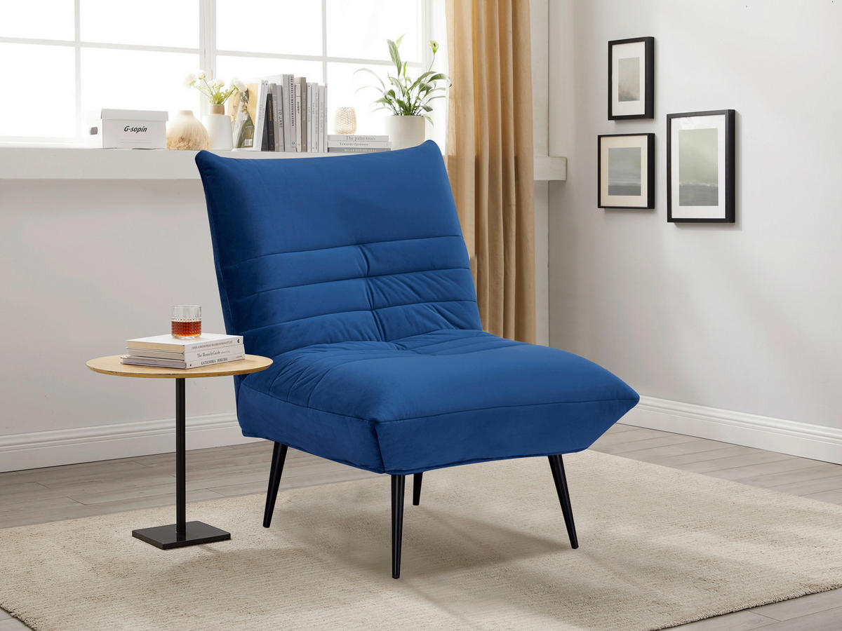 SESSEL Samt Blau    - Blau/Schwarz, MODERN, Textil/Metall (75/92/87cm) - MID.YOU