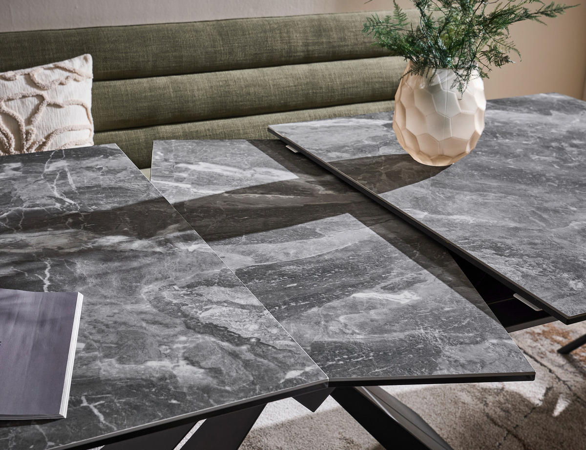 ESSTISCH in Metall, Glas, Keramik 180-230/76/95 cm  - Schwarz/Grau, Design, Glas/Keramik (180-230/76/95cm) - Novel