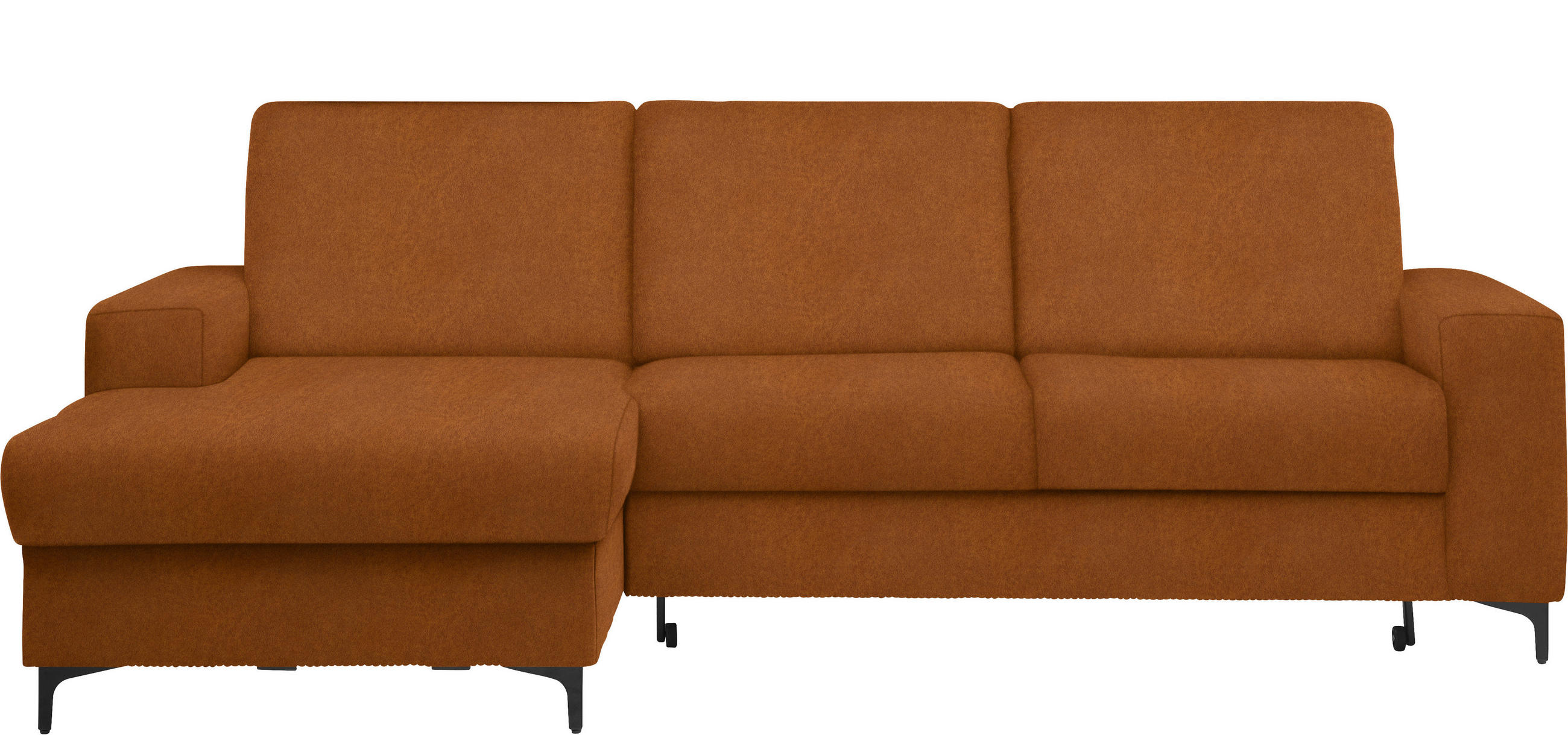 ECKSOFA in Velours Cognac  - Cognac/Schwarz, KONVENTIONELL, Textil/Metall (167/247cm) - Stylife