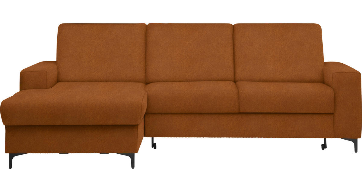 ECKSOFA in Velours Cognac  - Cognac/Schwarz, Konventionell, Textil/Metall (167/247cm) - Stylife
