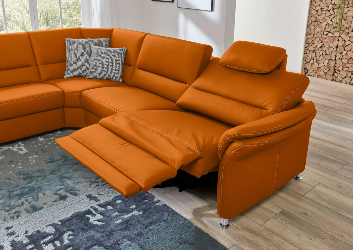 ECKSOFA in Echtleder Orange  - Beige/Alufarben, Design, Leder/Metall (249/288cm) - Beldomo Premium