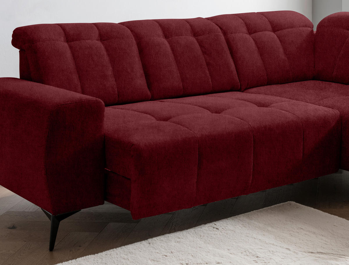 ECKSOFA in Mikrofaser Bordeaux  - Bordeaux/Schwarz, Modern, Textil/Metall (261/200cm) - Livetastic