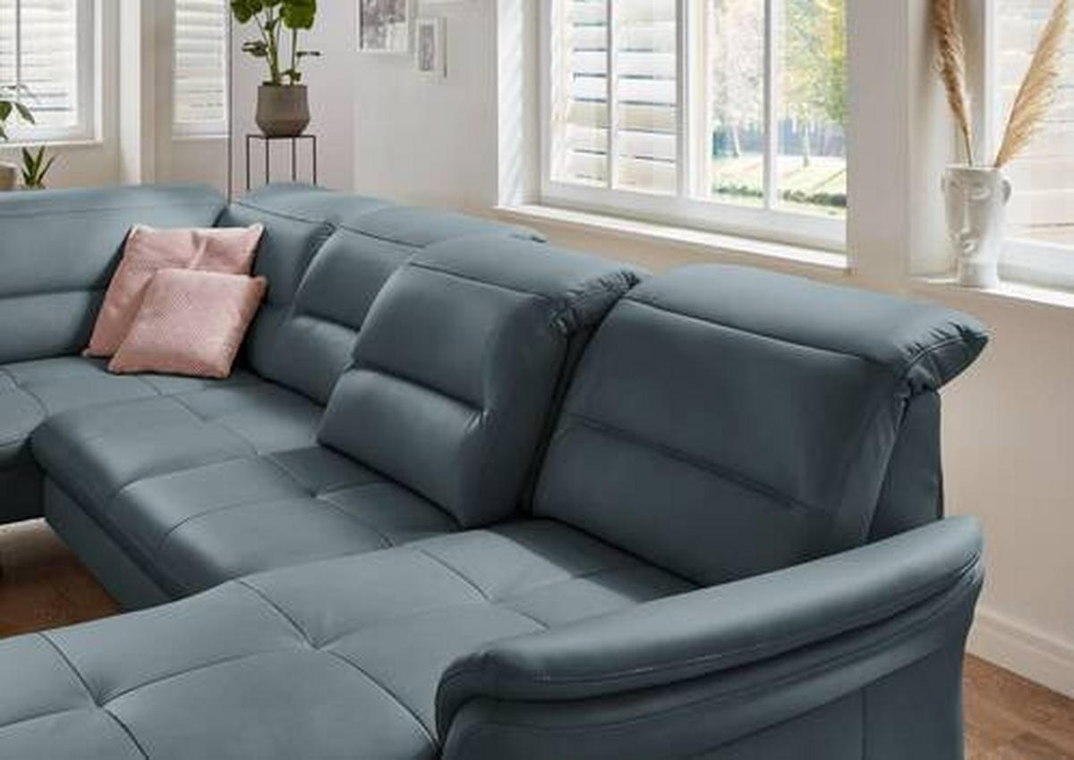 WOHNLANDSCHAFT in Echtleder Blaugrau  - Blaugrau/Schwarz, Design, Leder/Metall (206/336/181cm) - Beldomo Speed