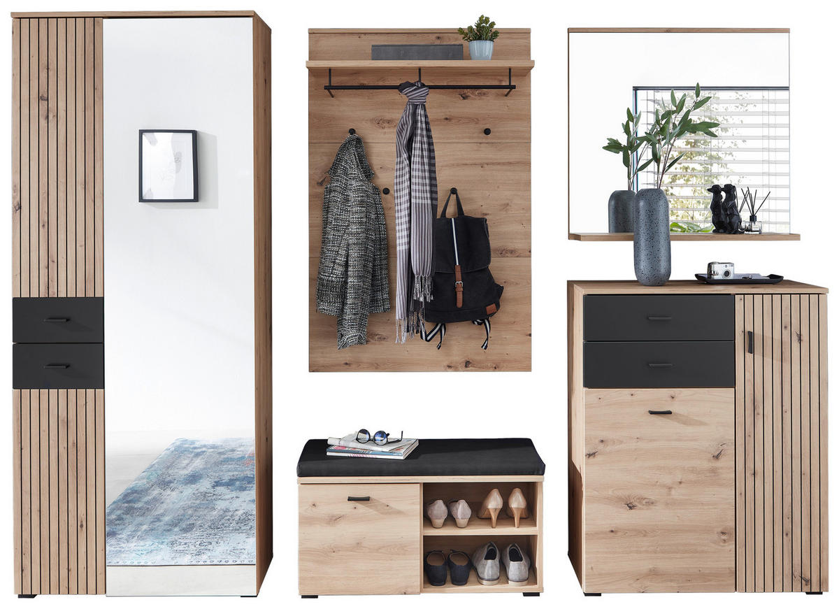 PREDSIEŇOVÝ NÁBYTOK, 282/202/38 cm - čierna/dub artisan, Design, kompozitné drevo/textil (282/202/38cm) - Voleo