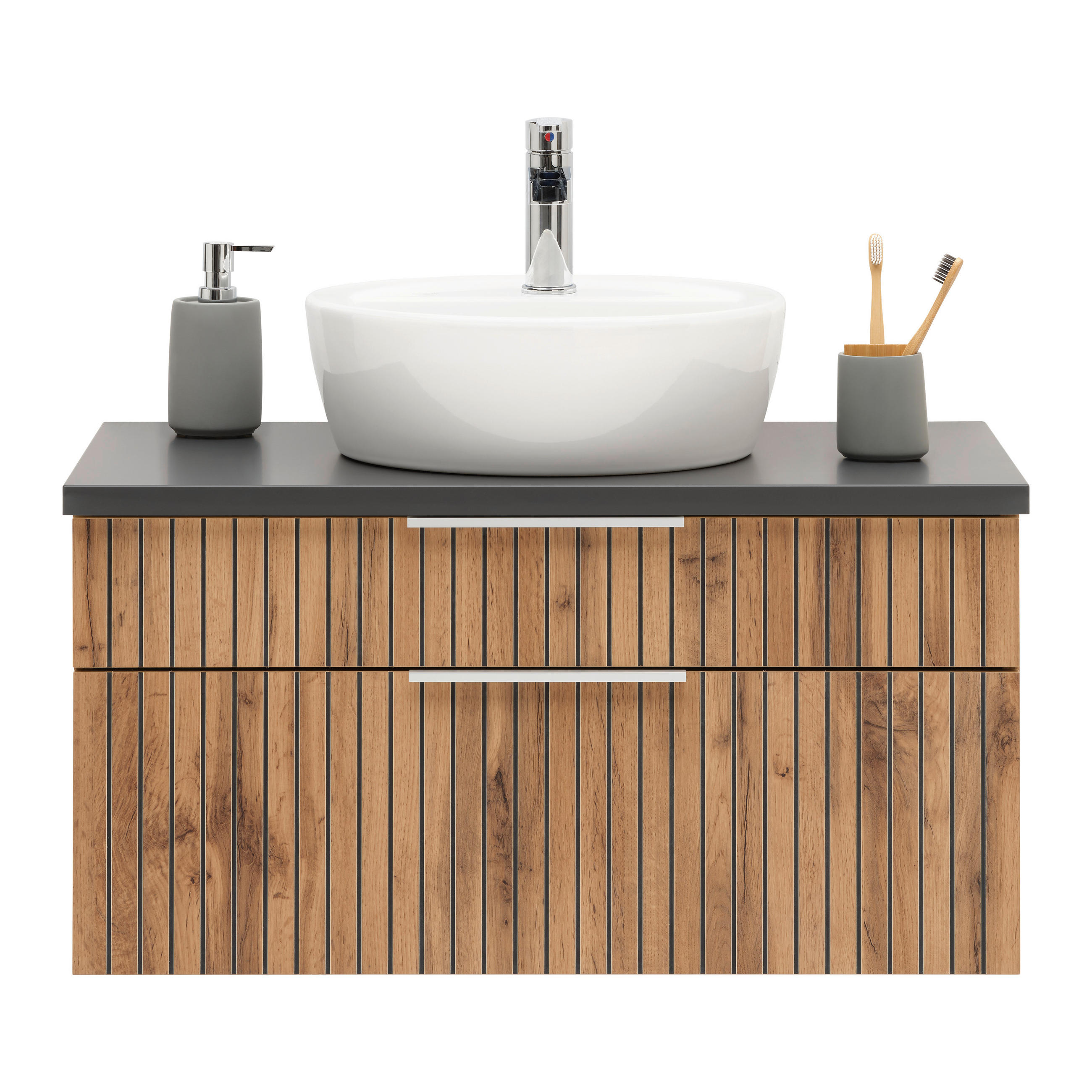Waschtischkombi Jakarta  - Eiche Wotan/Schwarz, MODERN, Keramik/Holzwerkstoff (80/41/47cm) - Held
