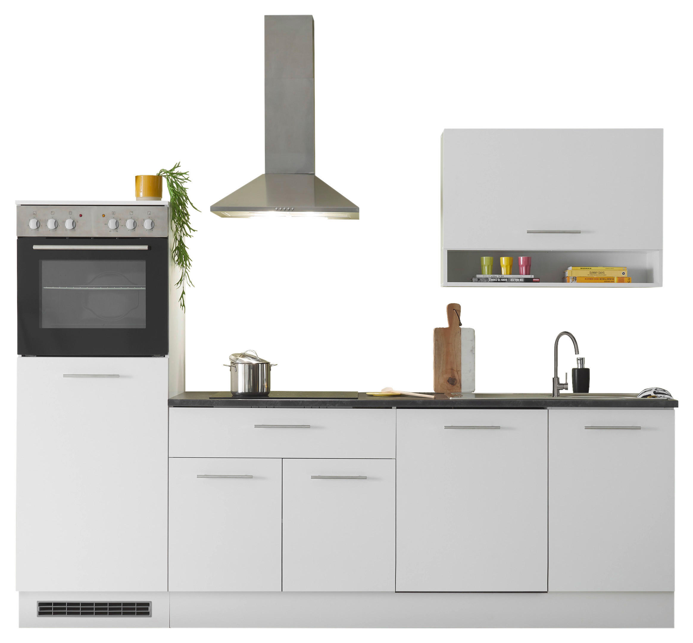 BUCĂTĂRIE FĂRĂ ELECTROCASNICE  - alb/culoare inox, Konventionell, metal/material pe bază de lemn (260cm) - MID.YOU