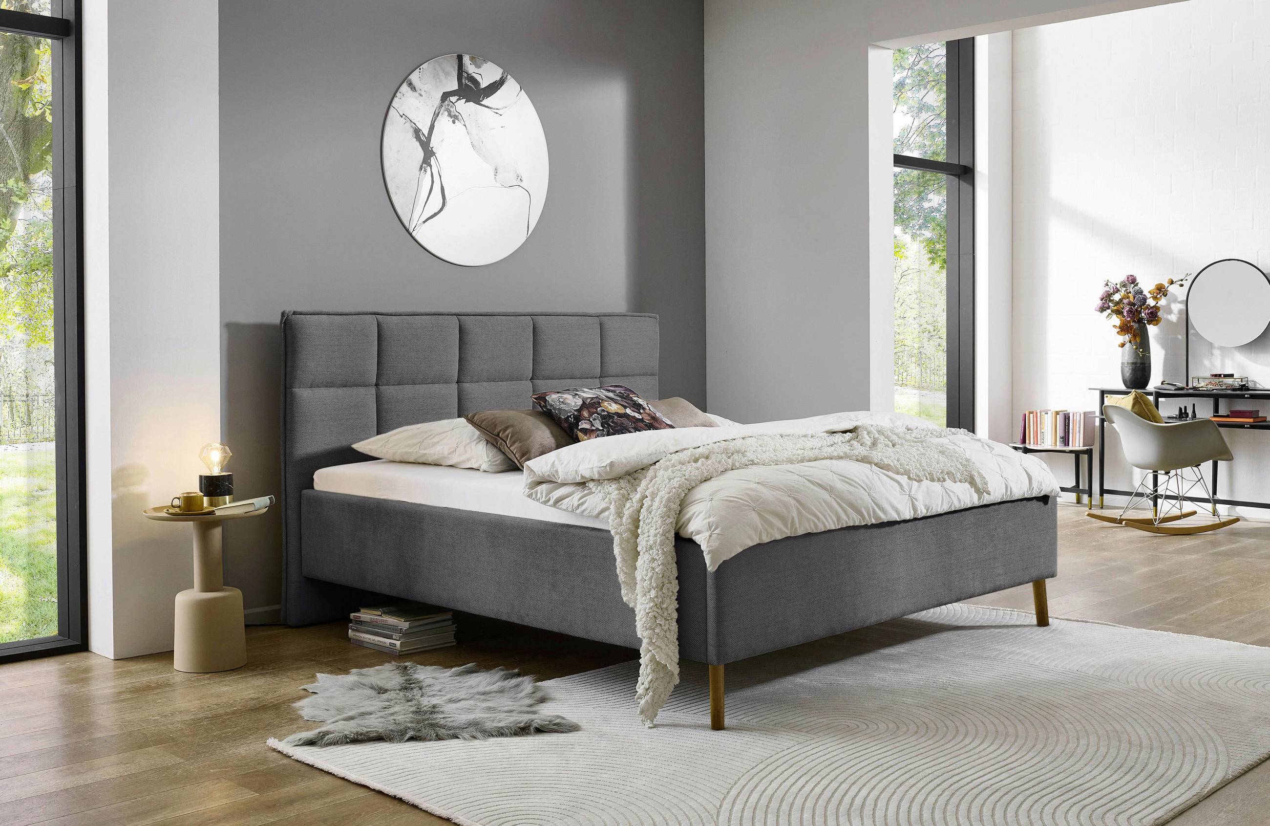 POLSTERBETT 160/200 cm  in Anthrazit  - Eichefarben/Birkefarben, Design, Holz/Textil (160/200cm) - Xora