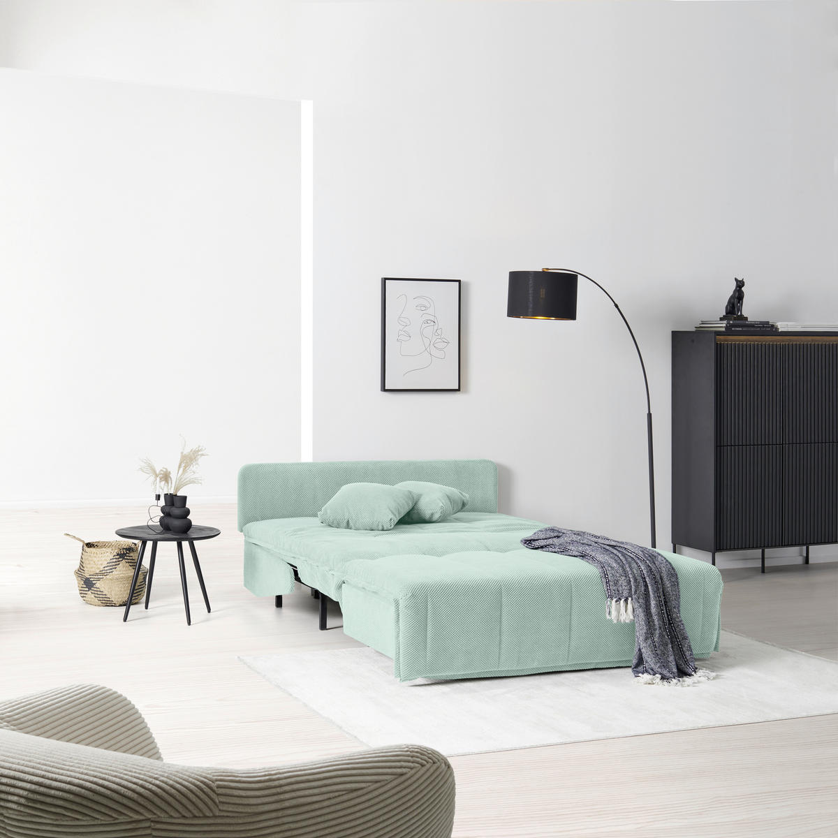 SCHLAFSOFA  mit Liegefunktion Velours Mintgrün  - Schwarz/Mintgrün, Design, Kunststoff/Textil (148/88/110cm) - Livetastic