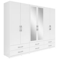 KLEIDERSCHRANK 270/210/54 cm,  in Weiß, 6-türig  - Silberfarben/Weiß, MODERN, Glas/Holzwerkstoff (270/210/54cm) - MID.YOU
