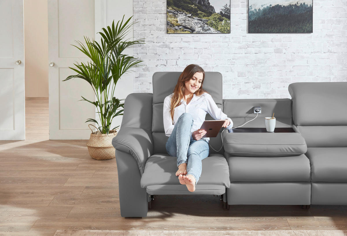 ECKSOFA  in Echtleder Hellgrau  324/260 cm  - Chromfarben/Hellgrau, KONVENTIONELL, Leder/Kunststoff (324/260cm) - Cantus