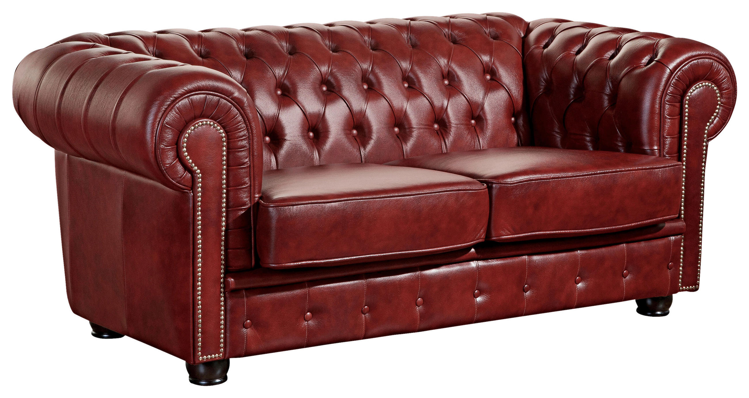 CHESTERFIELD-SOFA Rot Echtleder  - Rot/Nussbaumfarben, KONVENTIONELL, Leder/Holzwerkstoff (174/74/98cm) - Max Winzer