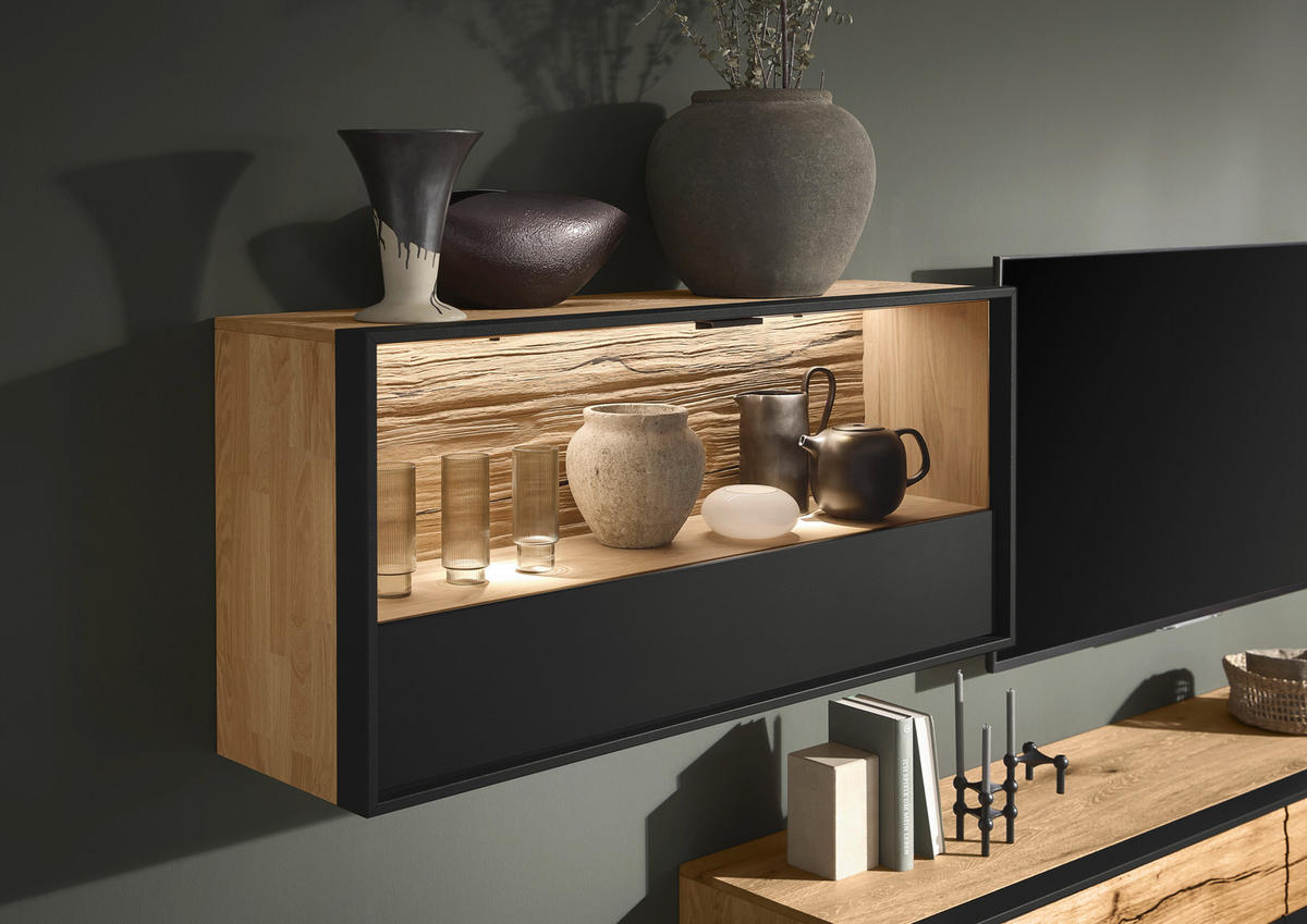 HÄNGEELEMENT Graphitfarben, Eichefarben  120/60/33 cm  - Eichefarben/Graphitfarben, Natur, Glas/Holz (120/60/33cm) - Valdera