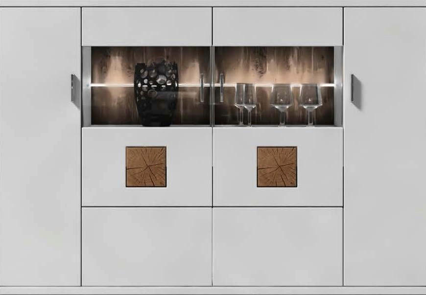 HIGHBOARD  in 180/124,6/37,4 cm  - Eichefarben/Weiß Hochglanz, Design, Glas/Holzwerkstoff (180/124,6/37,4cm) - Xora