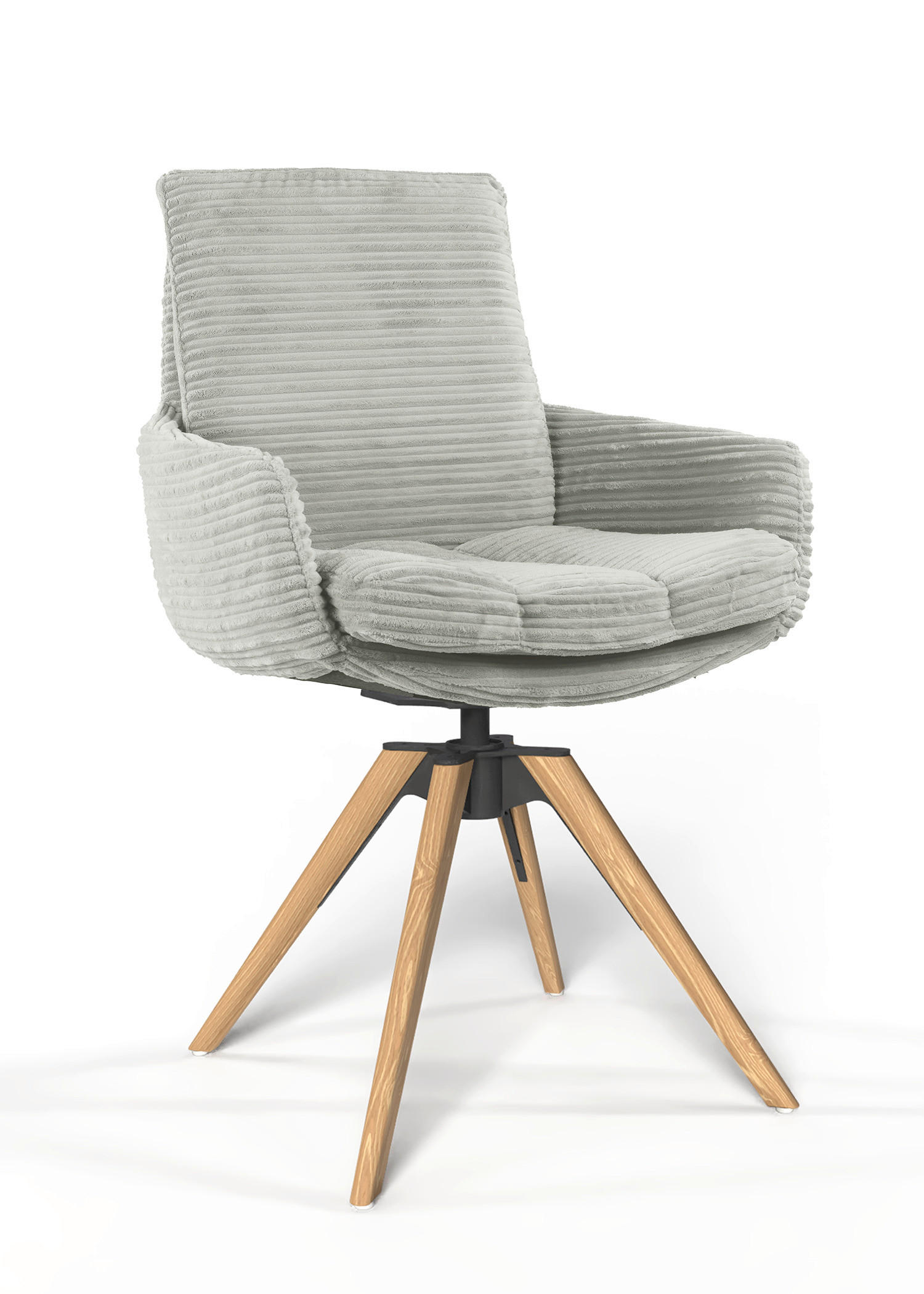 ARMLEHNSTUHL  Beinauswahl, Sitzfläche 360° drehbar, Stoff-/Lederauswahl gerippt  Naturfarben  - Eichefarben/Naturfarben, Design, Holz/Textil (60/91/62cm) - Valdera