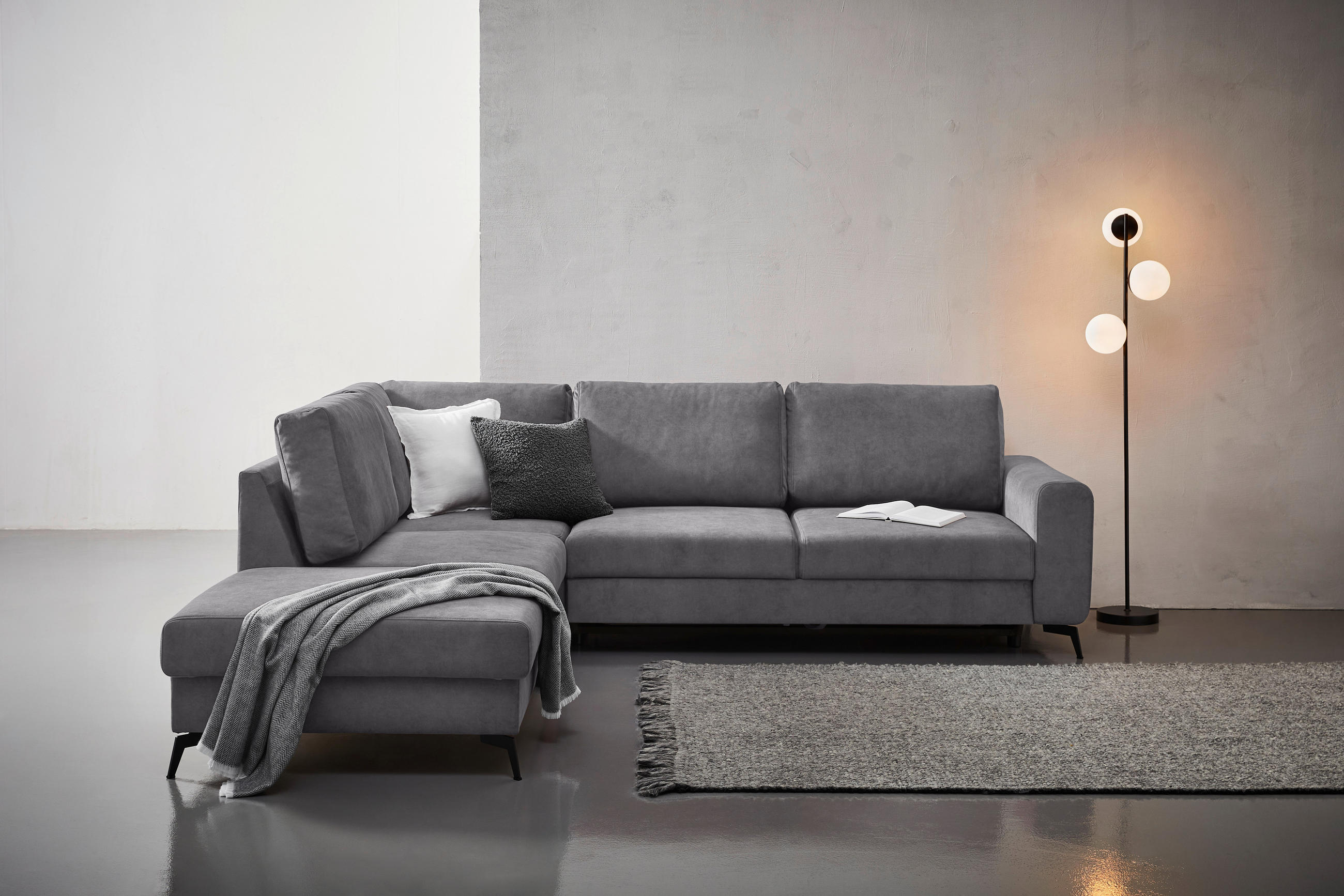 ECKSOFA Dunkelgrau Chenille  - Dunkelgrau/Schwarz, KONVENTIONELL, Textil/Metall (257/275cm) - Carryhome