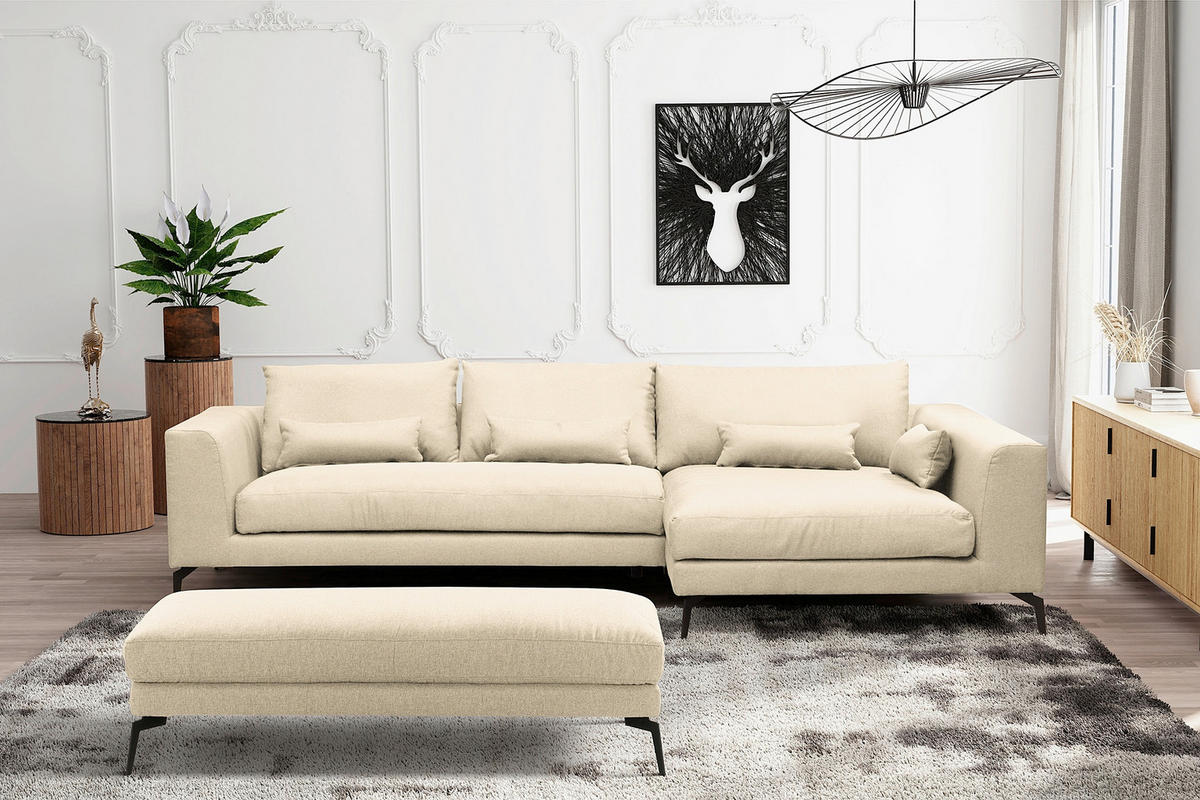 HOCKER BERLIN Webstoff Creme  - Creme/Schwarz, Design, Textil/Metall (163/46/62cm) - Livetastic