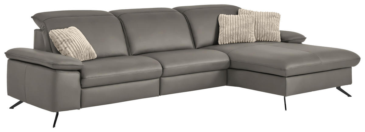 ECKSOFA  Echtleder Grau  - Schwarz/Grau, Design, Leder/Metall (307/169cm) - Beldomo Premium