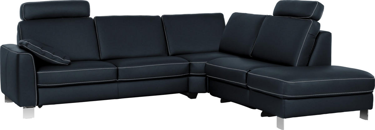 ECKSOFA in Echtleder Dunkelblau  - Chromfarben/Beige, Konventionell, Leder/Metall (272/245cm) - Valdera