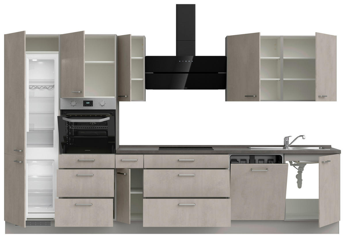 KÜCHENLEERBLOCK 360 cm   in Grau, Schieferfarben, Hellgrau  - Schieferfarben/Edelstahlfarben, MODERN, Holzwerkstoff/Metall (360cm) - Nobilia