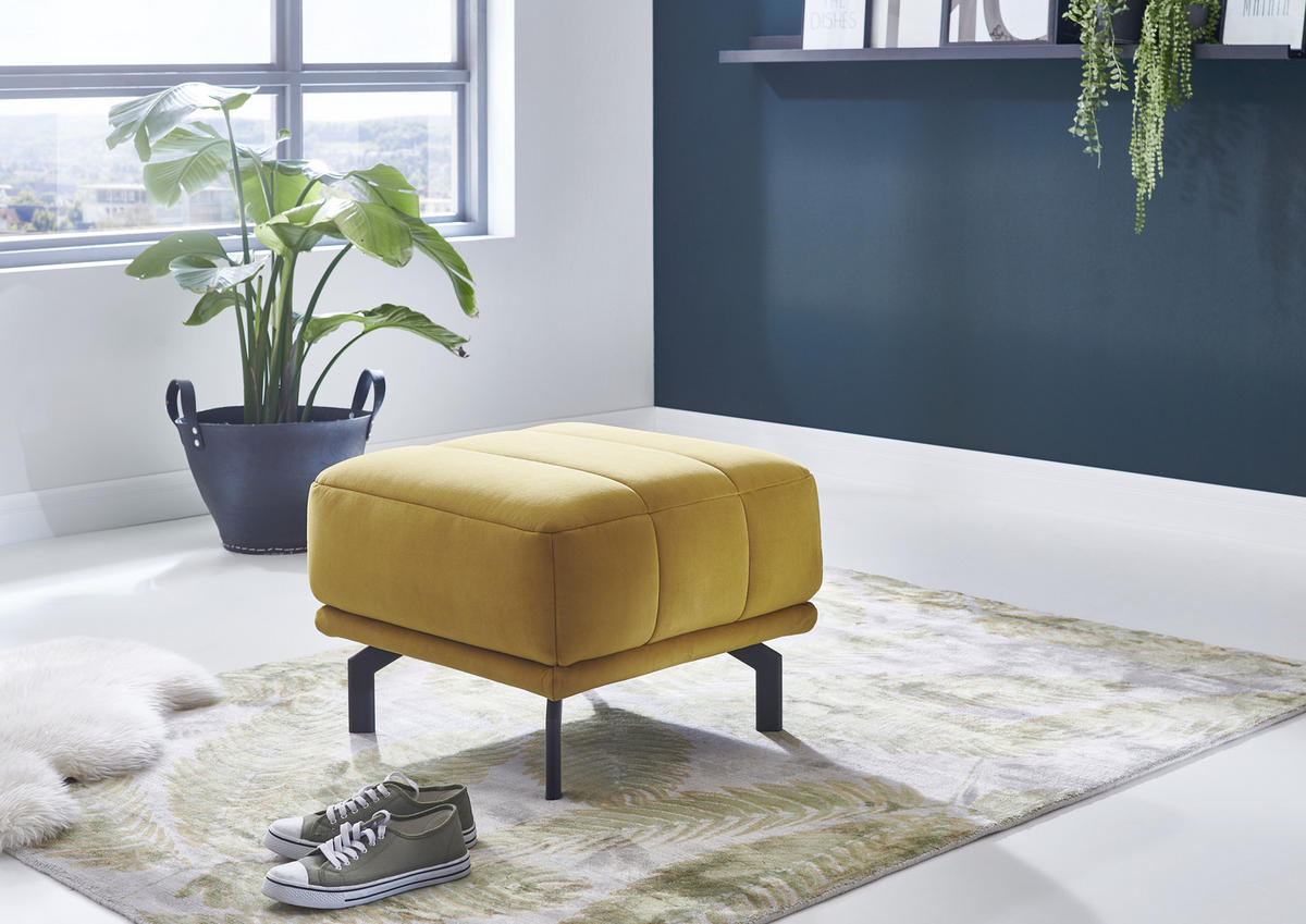 ECKSOFA in Velours Currygelb  293/195 cm  - Currygelb/Schwarz, Design, Textil/Metall (293/195cm) - Beldomo Style