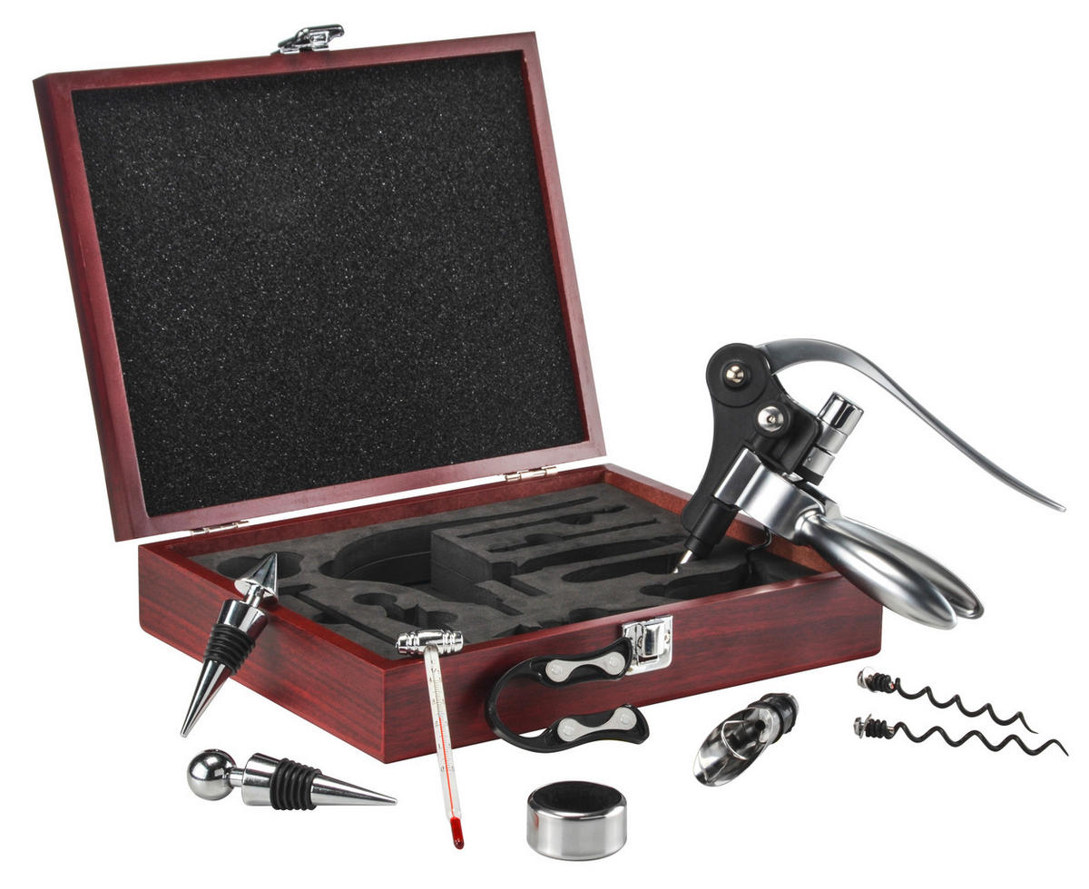 WEINZUBEHÖR-SET - Edelstahlfarben, Basics, Holz/Metall (27/23/6,6cm)