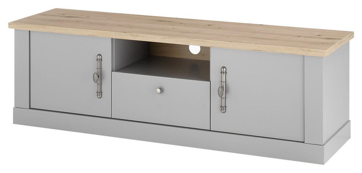 LOWBOARD  in 155/48/44 cm  - Eichefarben/Silberfarben, Design, Holzwerkstoff/Metall (155/48/44cm) - MID.YOU