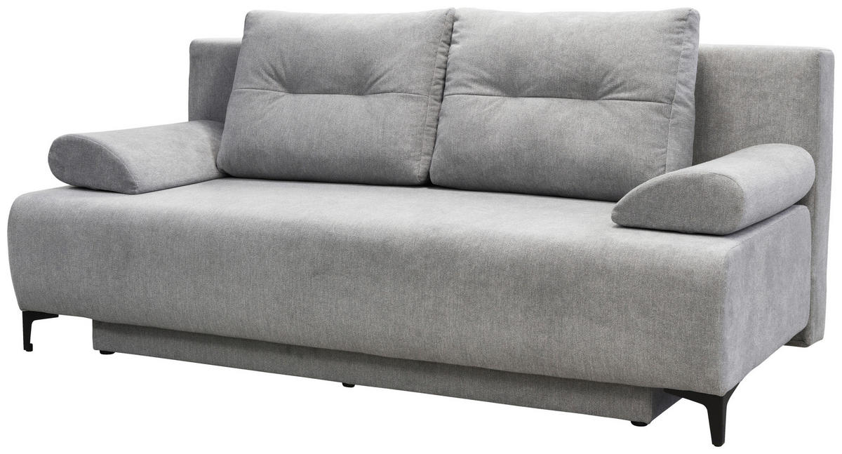 BOXSPRINGSOFA Mikrofaser Hellgrau  - Hellgrau/Schwarz, MODERN, Textil/Metall (201/100/105cm) - MID.YOU