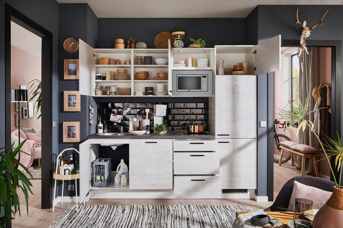 KÜCHENBLOCK 240 cm   in Graphitfarben, Weiß  - Schwarz/Graphitfarben, Design, Holzwerkstoff/Metall (240cm) - Pino