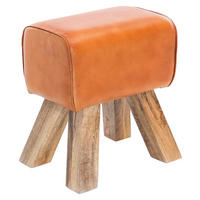 HOCKER Echtleder Braun  - Braun, Natur, Leder/Holz (40/47/30cm) - MID.YOU
