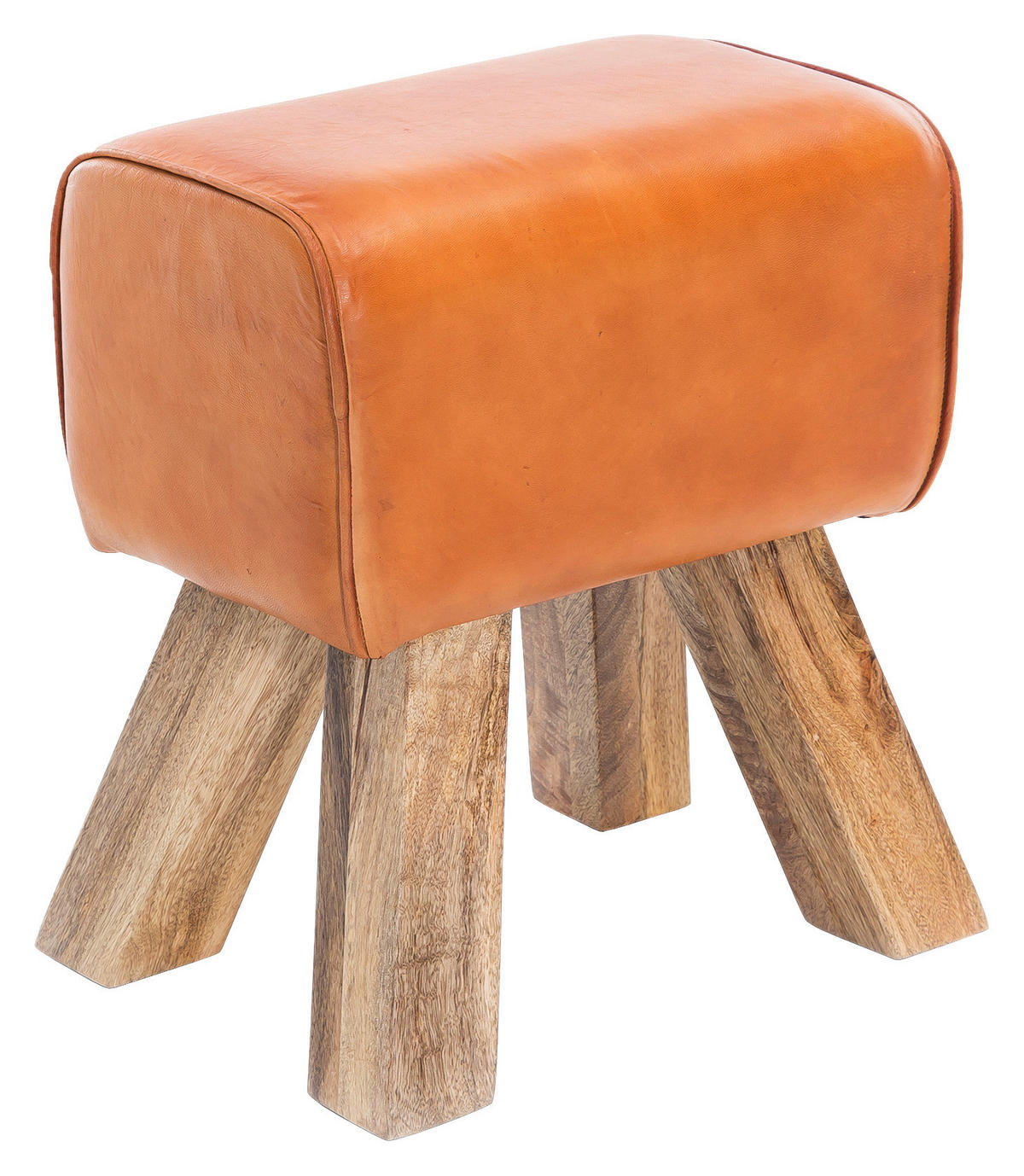 HOCKER Echtleder Braun  - Braun, Natur, Leder/Holz (40/47/30cm) - MID.YOU