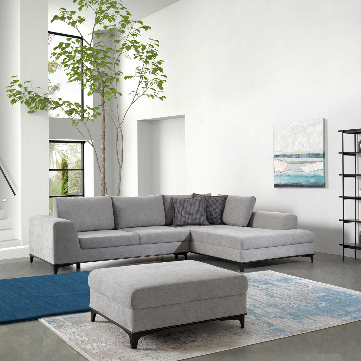 ECKSOFA in Webstoff Grau  - Schwarz/Grau, Design, Textil/Metall (314/211cm) - Stylife