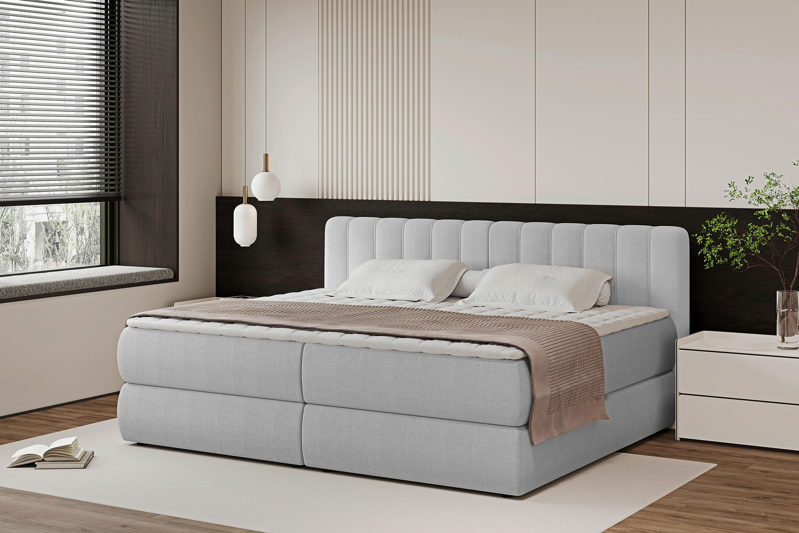 BOXSPRINGBETT 220/200 cm  Hellgrau  - Hellgrau/Schwarz, Design, Kunststoff/Textil (220/200cm) - Chameo