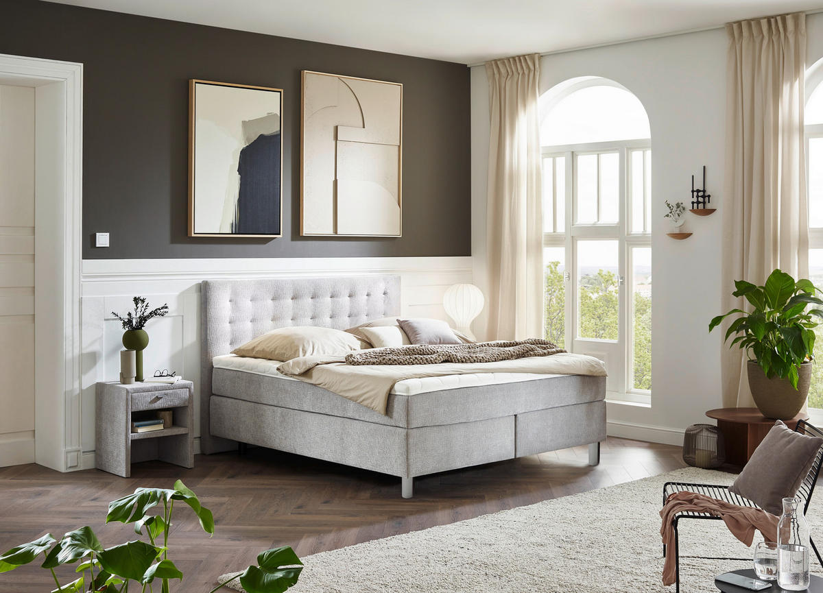 BOXSPRINGBETT 180/200 cm  in Hellgrau  - Chromfarben/Hellgrau, KONVENTIONELL, Kunststoff/Textil (180/200cm) - Voleo