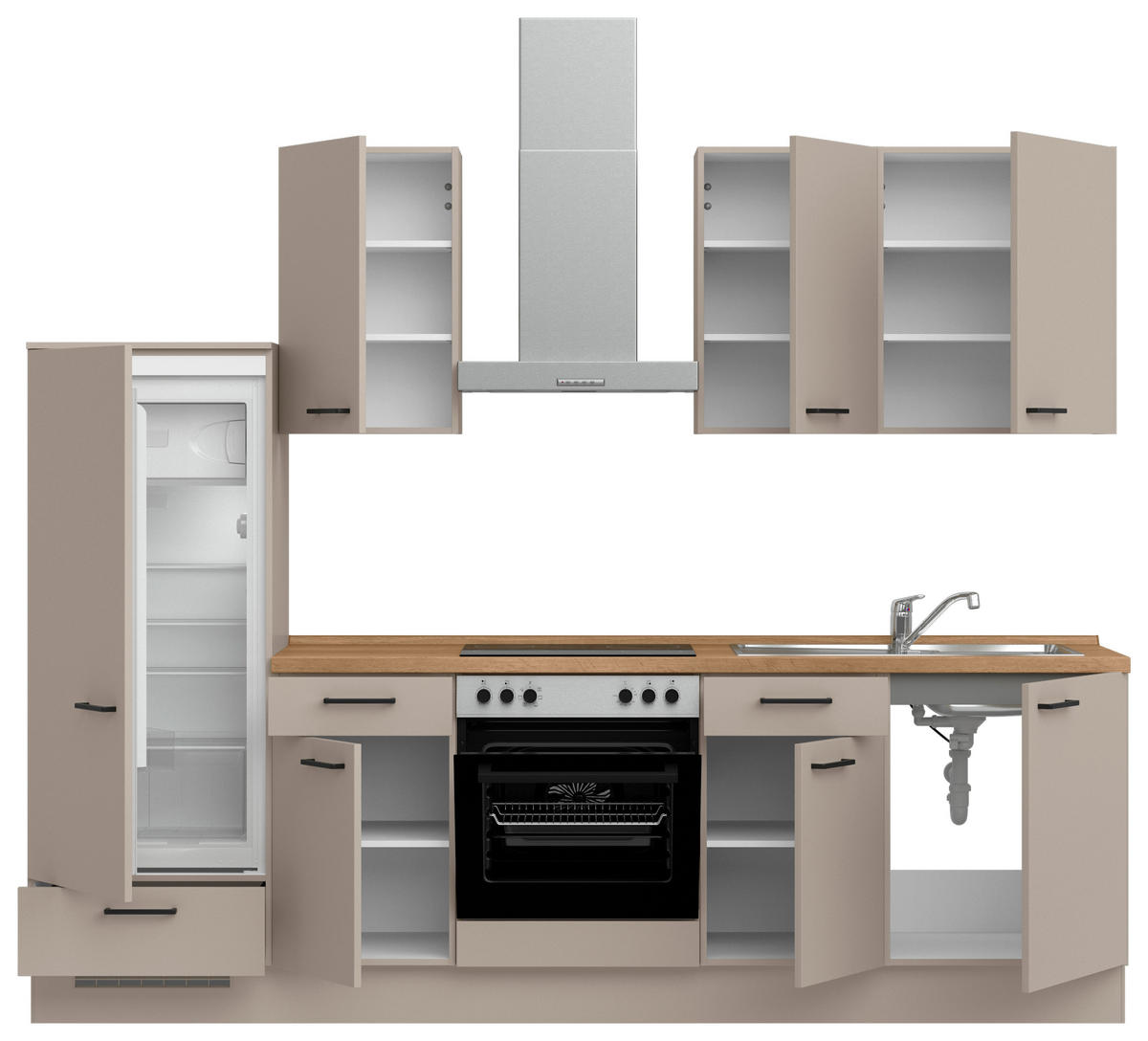 KÜCHENBLOCK Easytouch 270 cm  in Eichefarben, Sandfarben  - Sandfarben/Eichefarben, MODERN, Holzwerkstoff/Metall (270cm) - Nobilia