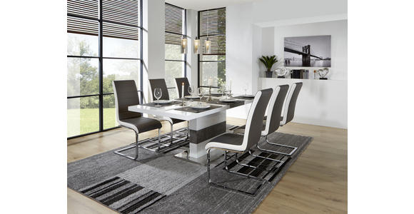Ausziehbarer Esstisch Ralf II 160cm Betonoptik - Edelstahlfarben/Weiß, MODERN, Glas/Holzwerkstoff (160-200/76/90cm) - Luca Bessoni