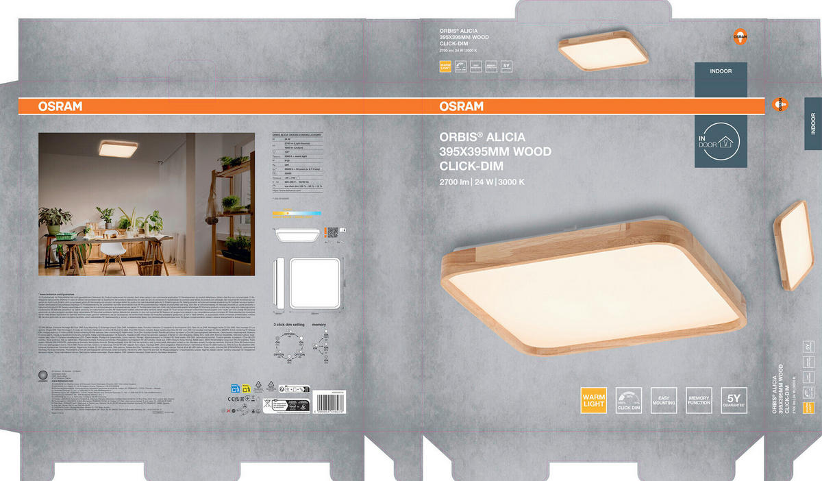LED-DECKENLEUCHTE 39.5/39.5/6 cm   - Basics, Kunststoff/Metall (39.5/39.5/6cm) - Osram