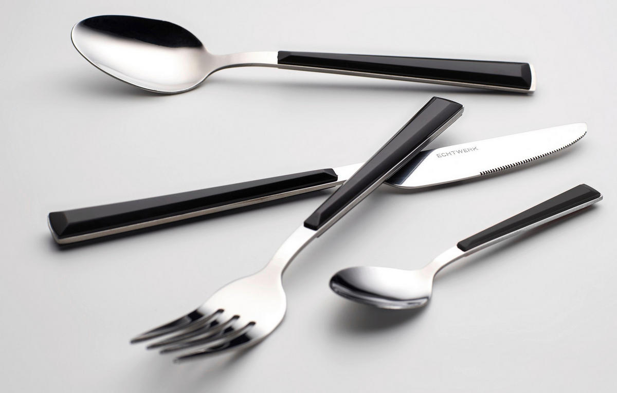 SADA PRÍBOROV ušľachtilá oceľ, 16-dielne - čierna/strieborná, Basics, kov/plast - Echtwerk