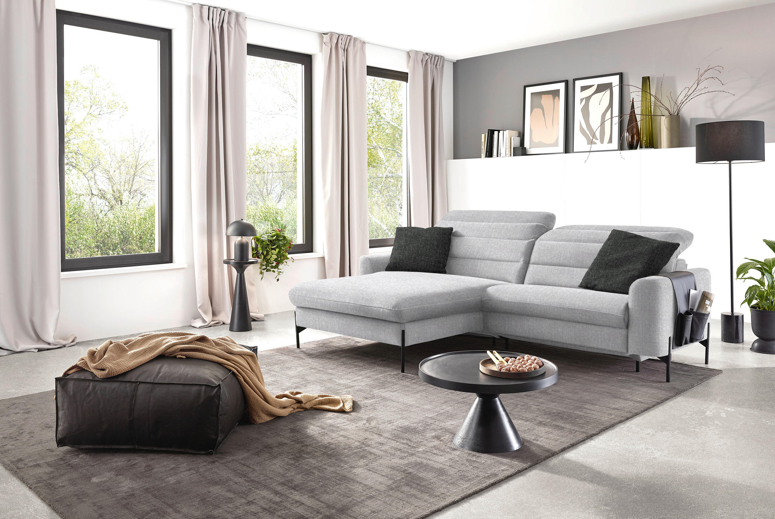 ECKSOFA in Flachgewebe Hellgrau  - Hellgrau/Schwarz, Design, Textil/Metall (191/252cm) - Dieter Knoll