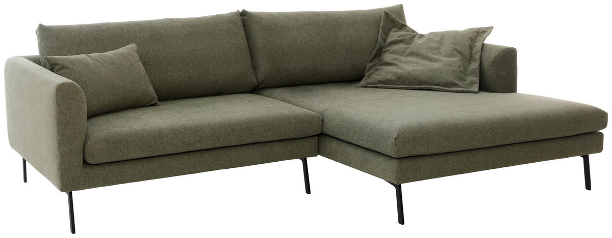 ECKSOFA Ottomane rechts  Dunkelgrün Flachgewebe  - Dunkelgrün/Schwarz, Design, Textil/Metall (267/175cm) - Musterring